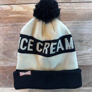 Black and Cream Knit Beanie with Pom